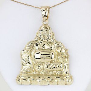 10k Yellow Gold Diamond-Cut Large Buddha Pendant